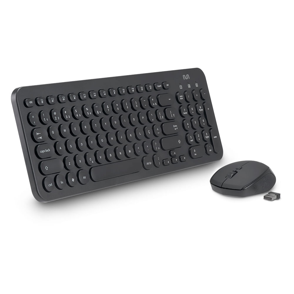 Encontraproduto.com.br - Kit Teclado e Mouse Sem Fio Redondo Multimídia Conexão USB 1600dpi Ajustável Teclas Redondas Preto - TC231OUT [Reembalado] TC231OUT