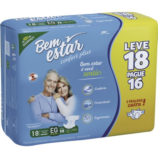 Encontraproduto.com.br - Fralda Geriátrica Bem Estar Confort Plus XG Pacote com 18 unidades