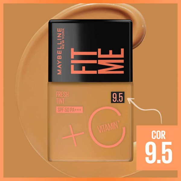 Encontraproduto.com.br - Base Líquida Maybelline Ny Fit Me Fresh Tint Com Vitamina C FPS50 Cor 9,5 - 30ml