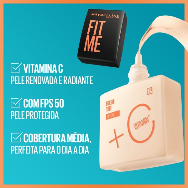 Encontraproduto.com.br - Base Líquida Maybelline Ny Fit Me Fresh Tint Com Vitamina C FPS50 Cor 9,5 - 30ml