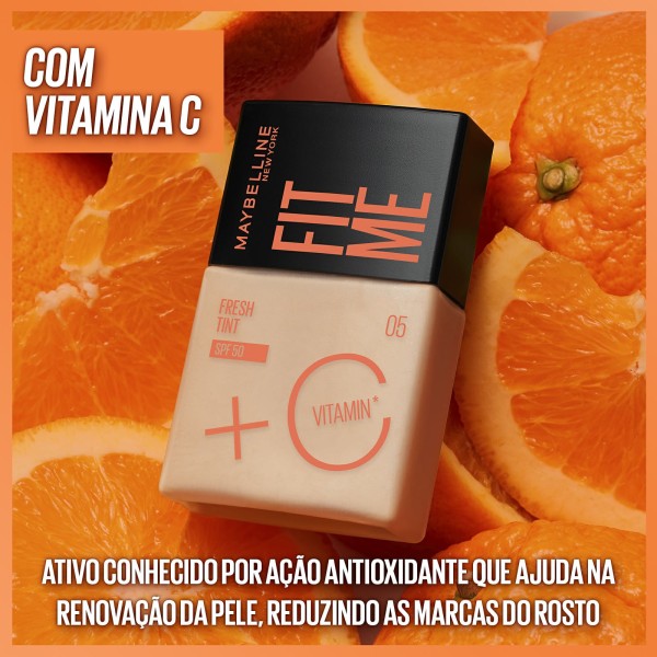 Encontraproduto.com.br - Base Líquida Maybelline Ny Fit Me Fresh Tint Com Vitamina C FPS50 Cor 9,5 - 30ml