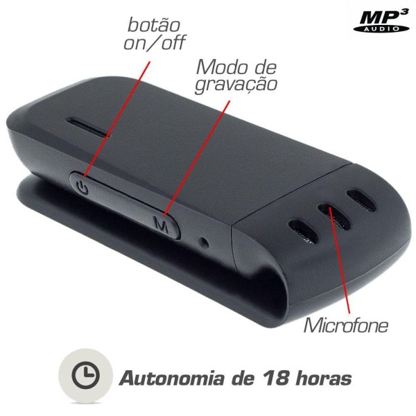 Encontraproduto.com.br - Gravador de Voz Espião com Fones de Ouvido Áudio/Micro