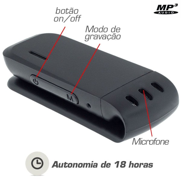 Encontraproduto.com.br - Gravador de Voz Espião com Fones de Ouvido Áudio/Micro