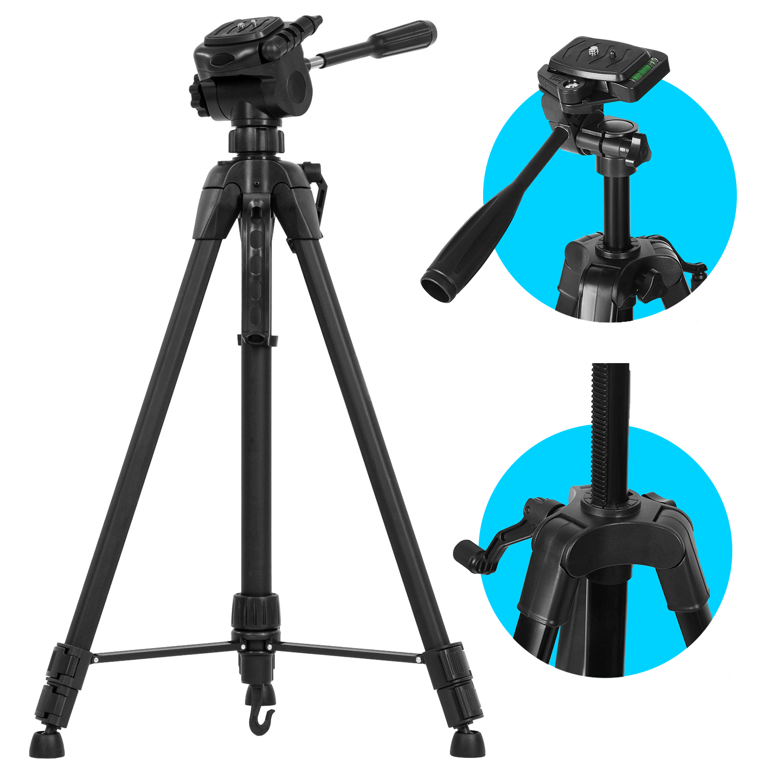 Encontraproduto.com.br - Tripod Black 139cm Tripé de Alumínio Universal p/ Câmeras