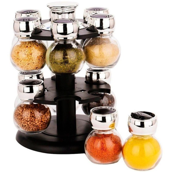 Encontraproduto.com.br - Kit Porta Temperos Condimentos 12 Potes Suporte Giratório