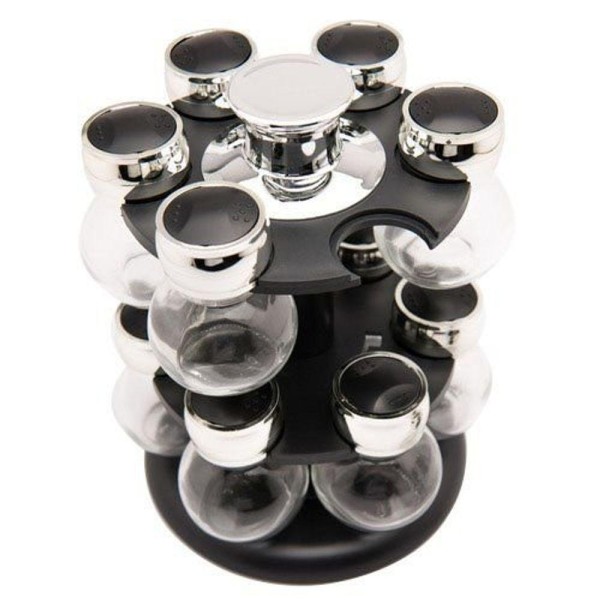 Encontraproduto.com.br - Kit Porta Temperos Condimentos 12 Potes Suporte Giratório