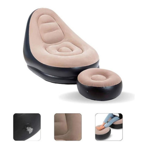 Encontraproduto.com.br - Sofa Poltrona Inflavel Kit 2 Em 1 Com Puff Ultra Lounge Cama Colchao Portatil Quarto Sala Jardim Piscina Luxo