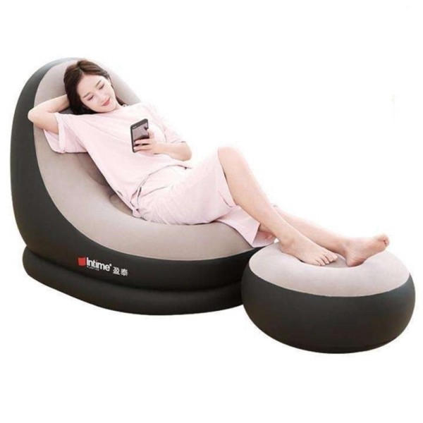 Sofa Poltrona Inflavel Kit 2 Em 1 Com Puff Ultra Lounge Cama Colchao Portatil Quarto Sala Jardim Piscina Luxo
