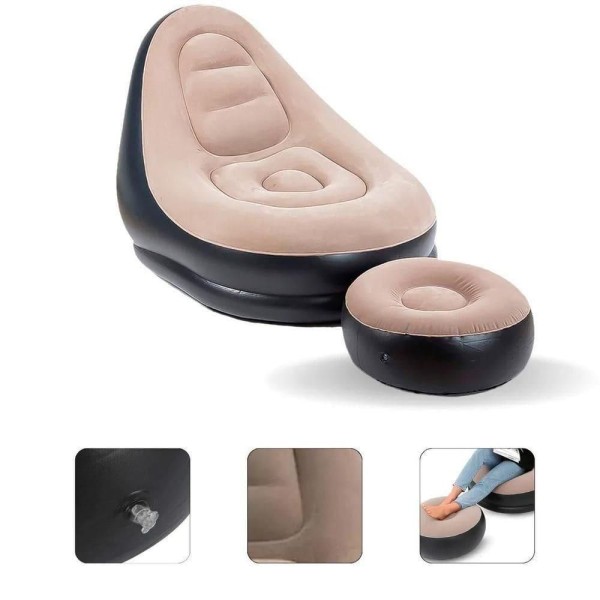 Encontraproduto.com.br - Sofa Poltrona Inflavel Kit 2 Em 1 Com Puff Ultra Lounge Cama Colchao Portatil Quarto Sala Jardim Piscina Luxo