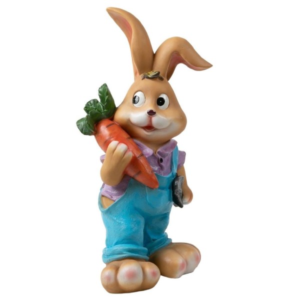 Coelho Resina Alegria Macho Cenoura E Pá Decorativo 70cm
