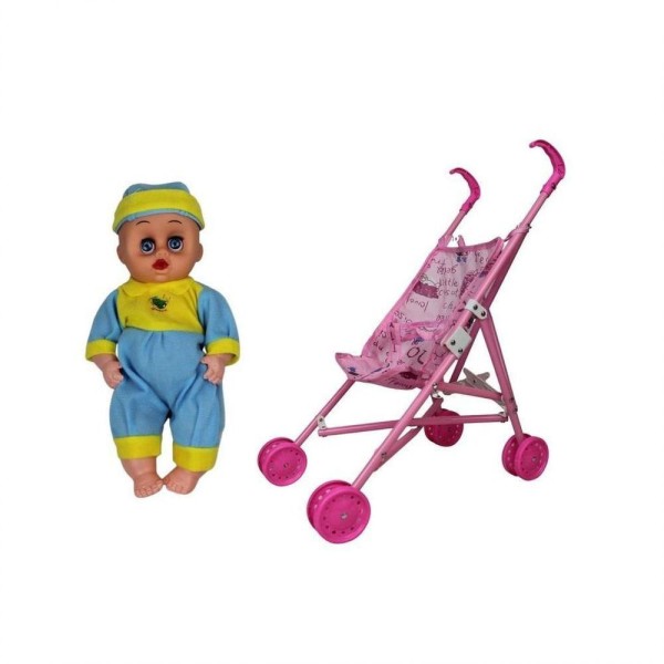 Encontraproduto.com.br - Boneca Bebe com Carrinho de Passeio Dobravel Infantil