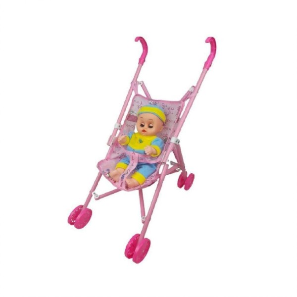 Encontraproduto.com.br - Boneca Bebe com Carrinho de Passeio Dobravel Infantil