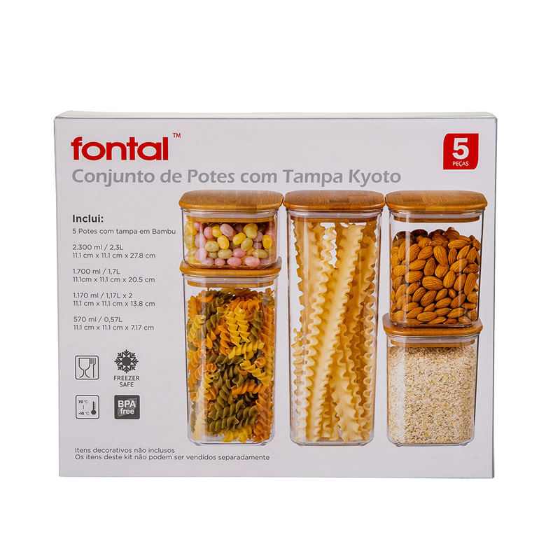 Encontraproduto.com.br - Conjunto de Potes com Tampa Fontal Kyoto 5 Peças
