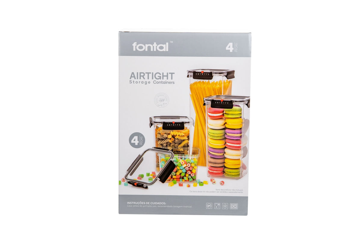 Encontraproduto.com.br - Conjunto de Potes Airtight Square Fontal 4 Peças
