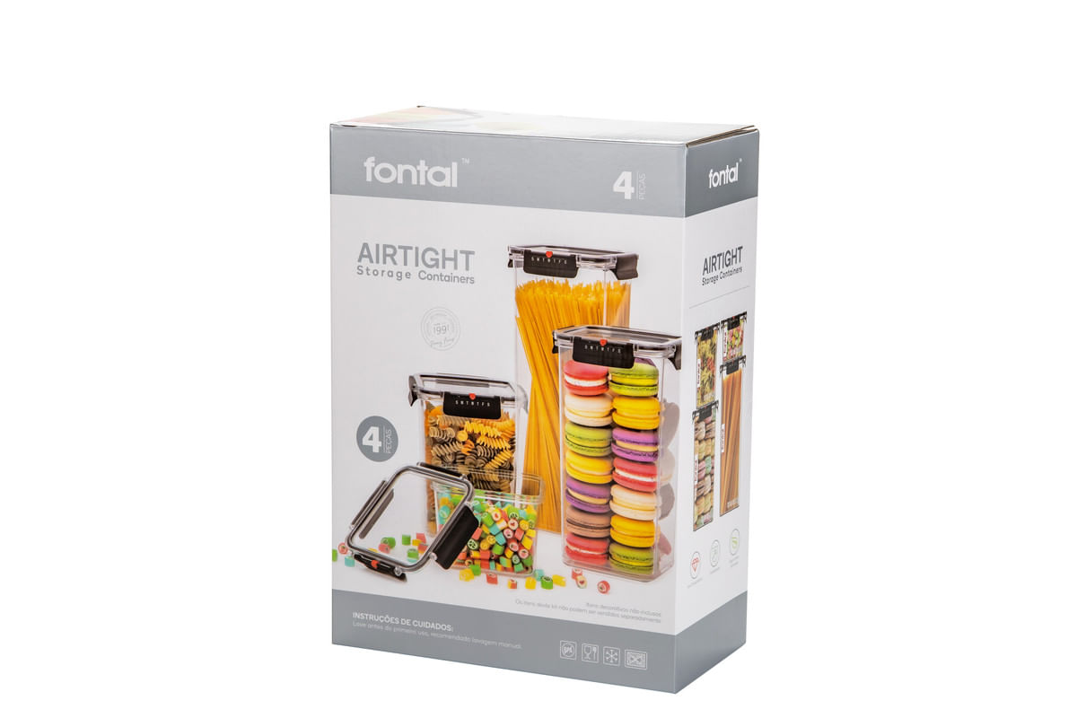 Encontraproduto.com.br - Conjunto de Potes Airtight Square Fontal 4 Peças