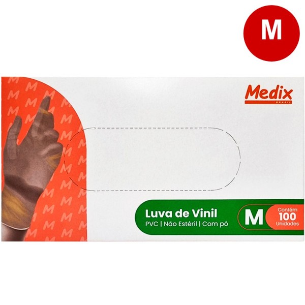 Encontraproduto.com.br - Luva de Vinil Descartável Com Pó Transparente Ambidestra M Cx/100. Para uso geral