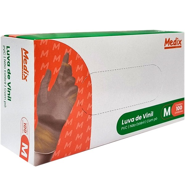 Encontraproduto.com.br - Luva de Vinil Descartável Com Pó Transparente Ambidestra M Cx/100. Para uso geral