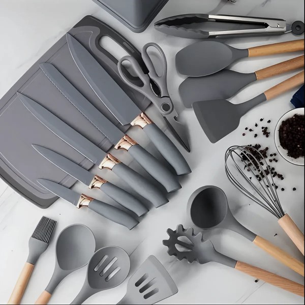 Encontraproduto.com.br - Jogo Utensílios de Cozinha Completo 19 Peças Rosa