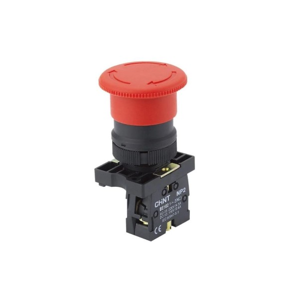 Botão 22Mm 1NF Vermelho Soco e Giro Destravável D40Mm Gnp2-Es542 CHINT