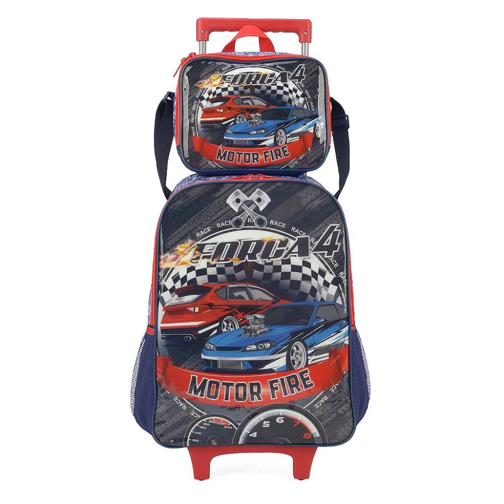 Encontraproduto.com.br - Kit Mochila Rodinhas Lancheira Luxcel Força 4 Preto