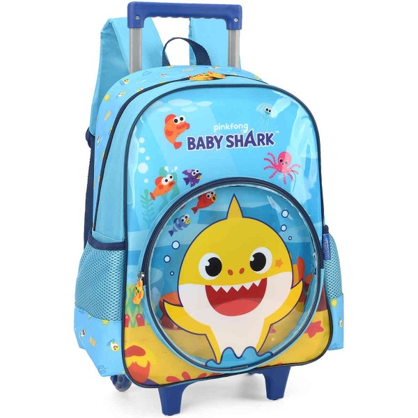 Encontraproduto.com.br - Mochila de  Rodinha Luxcel Baby Shark Azul Claro - IC37476BS
