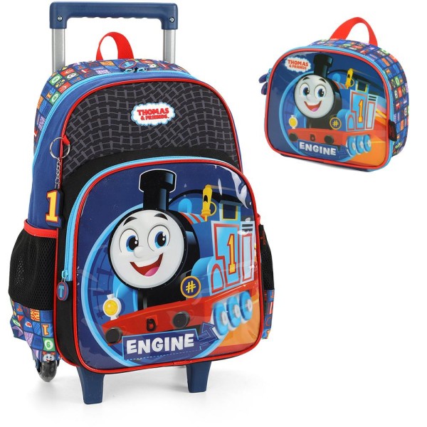 Encontraproduto.com.br - Kit Mochila de Rodinhas Lancheira Luxcel Thomas e Friends