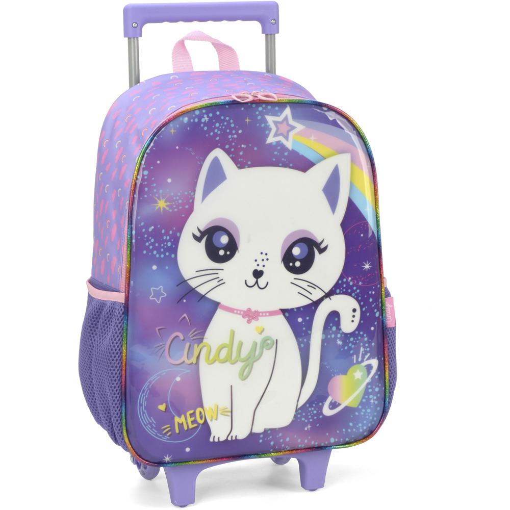 Encontraproduto.com.br - Kit Mochila de Rodinhas Lancheira Luxcel Cindy Roxo