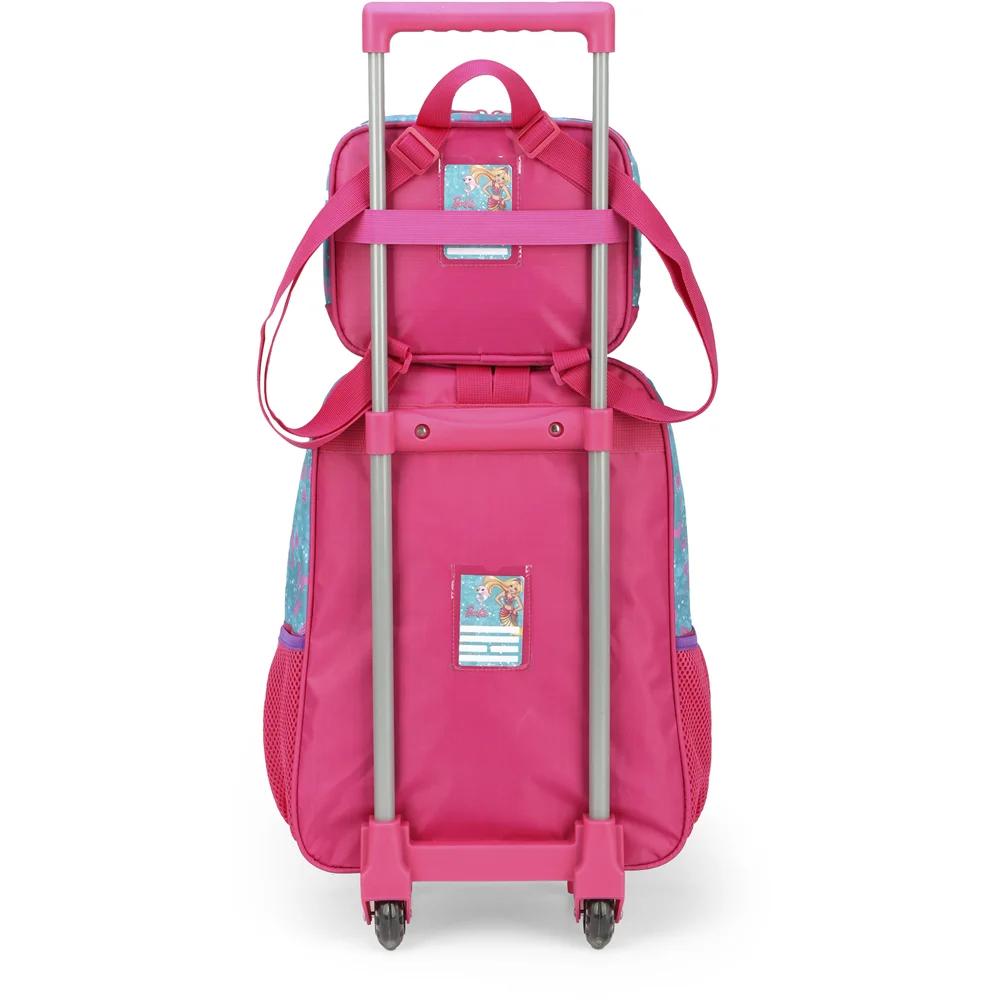 Encontraproduto.com.br - Kit Mochila de Rodinhas e Lancheira Luxcel Barbie Verde