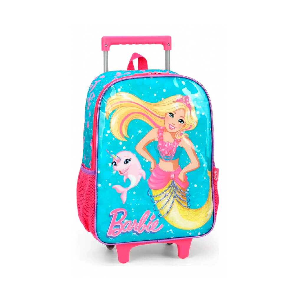 Encontraproduto.com.br - Kit Mochila de Rodinhas e Lancheira Luxcel Barbie Verde