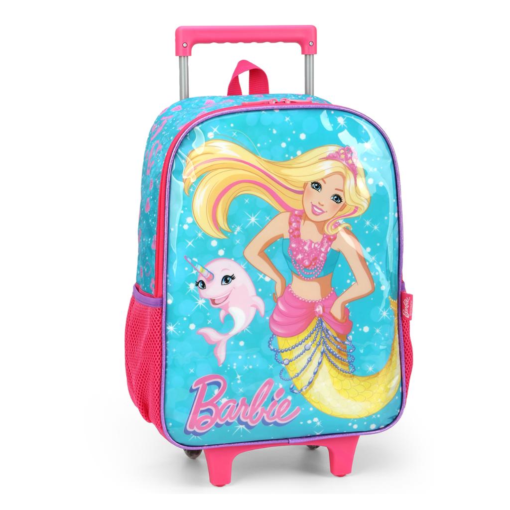 Encontraproduto.com.br - Kit Mochila de Rodinhas e Lancheira Luxcel Barbie Verde