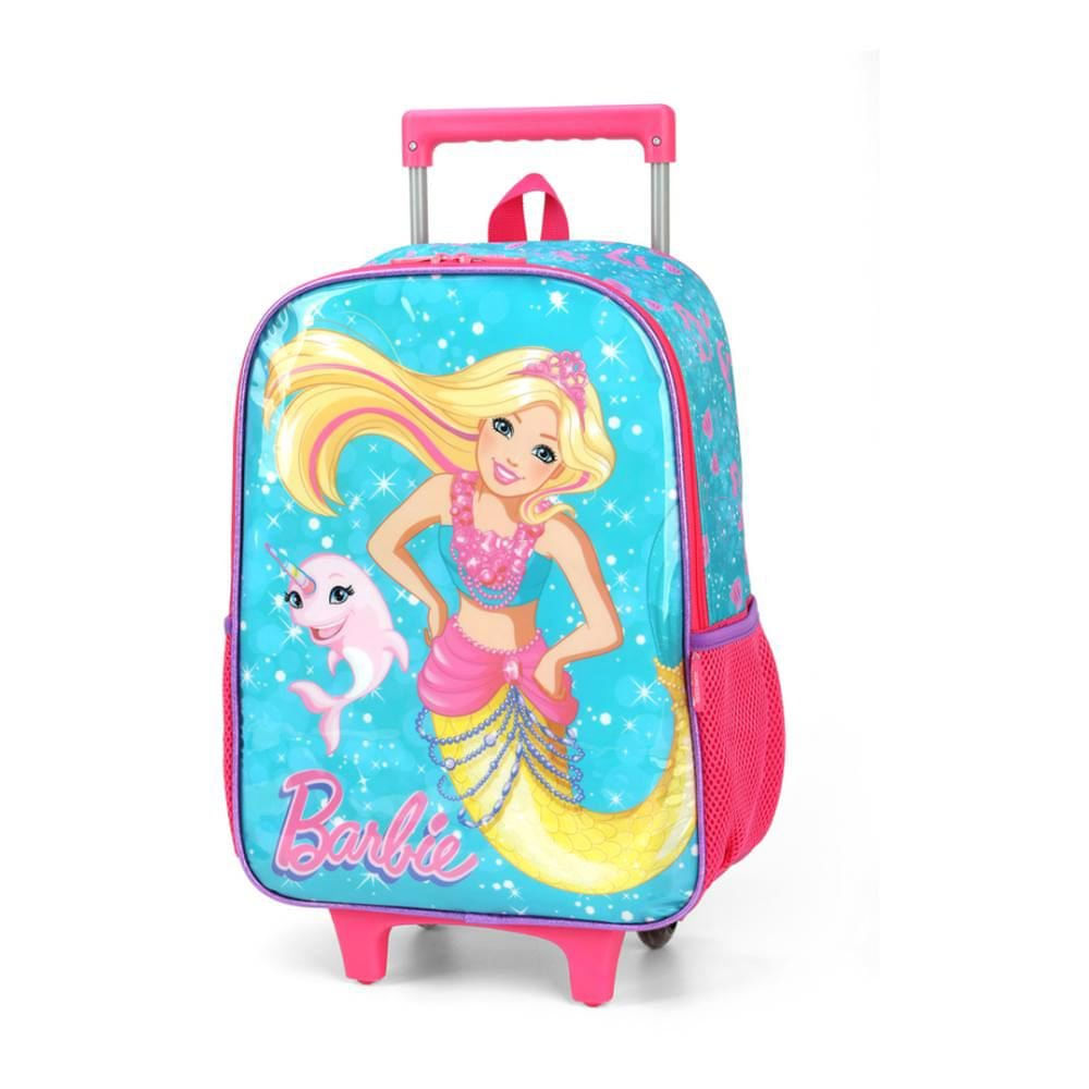 Encontraproduto.com.br - Kit Mochila de Rodinhas e Lancheira Luxcel Barbie Verde