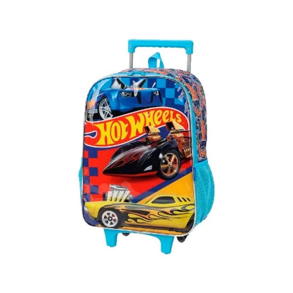 Encontraproduto.com.br - Kit Mochila de Rodinhas e Lancheira Luxcel Hot Wheels Azul