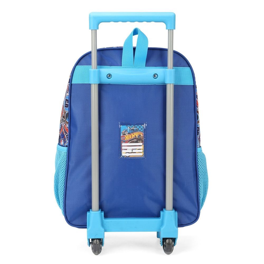 Encontraproduto.com.br - Kit Mochila de Rodinhas e Lancheira Luxcel Hot Wheels Azul