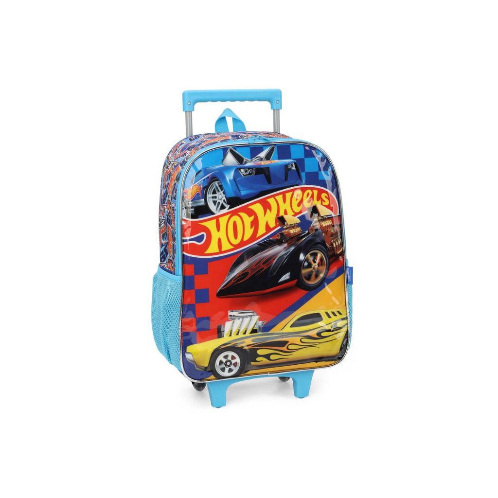 Encontraproduto.com.br - Kit Mochila de Rodinhas e Lancheira Luxcel Hot Wheels Azul