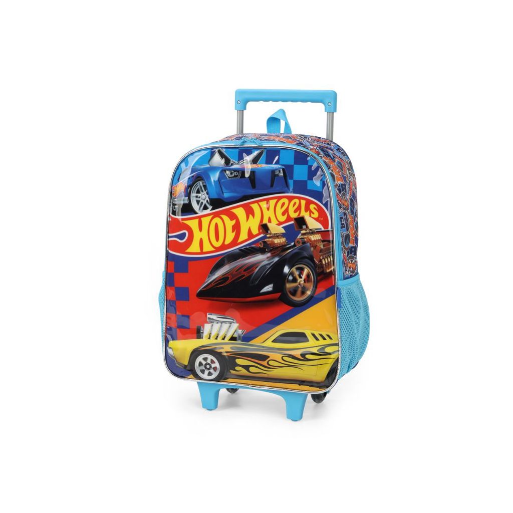 Encontraproduto.com.br - Kit Mochila de Rodinhas e Lancheira Luxcel Hot Wheels Azul