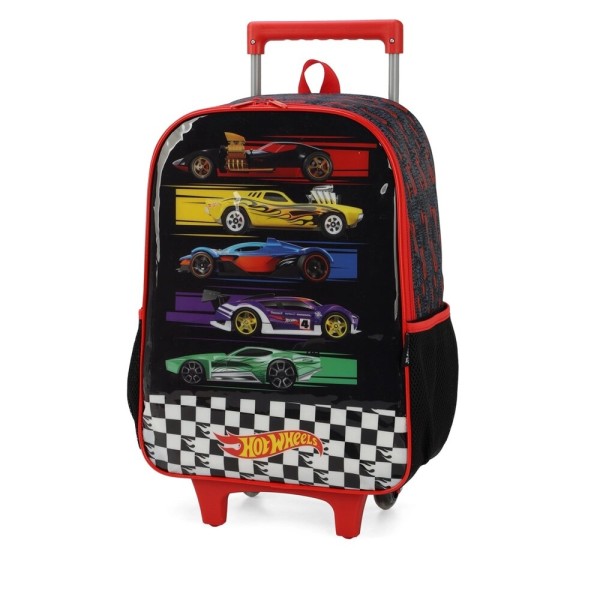 Encontraproduto.com.br - Kit Mochila de Rodinhas e Lancheira Luxcel Hot Wheels Preto