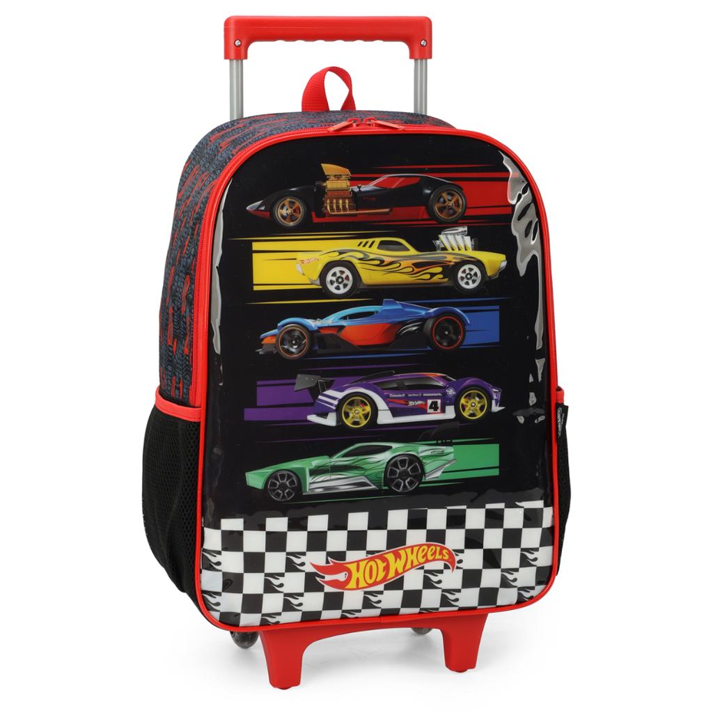 Encontraproduto.com.br - Kit Mochila de Rodinhas e Lancheira Luxcel Hot Wheels Preto