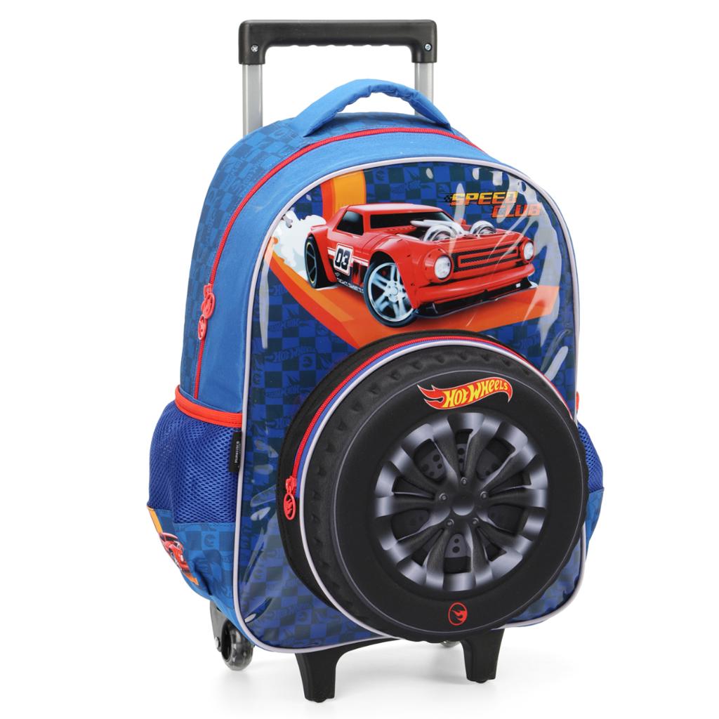 Encontraproduto.com.br - Mochila Com Rodinha Hot Wheels Roda Azul Luxcel