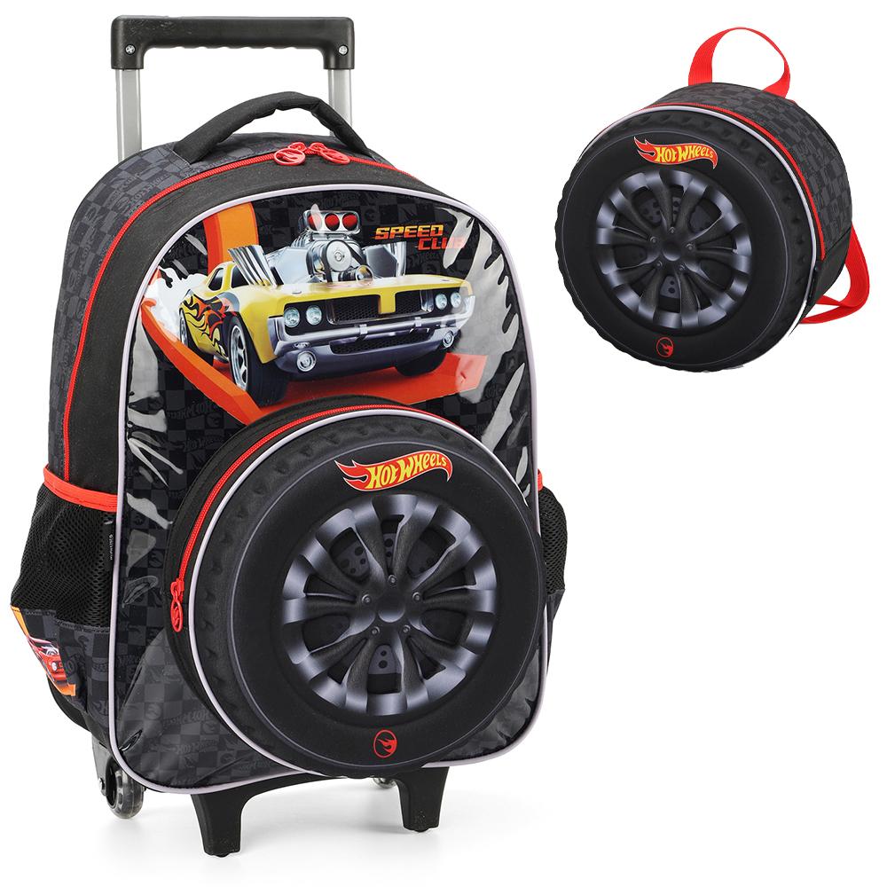 Kit Mochila de Rodinhas Lancheira Luxcel Hotwheels Preto