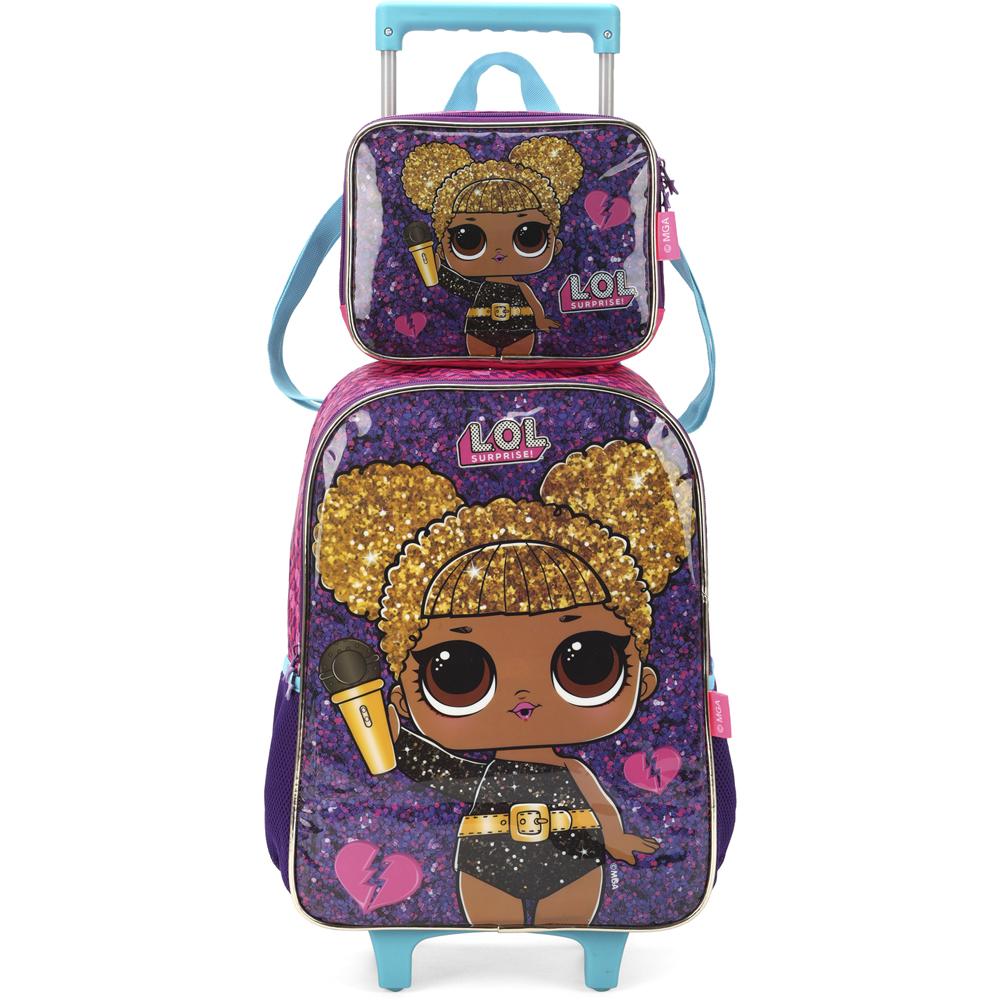 Kit Mochila de Rodinhas e Lancheira Luxcel Lol Surprise Roxo