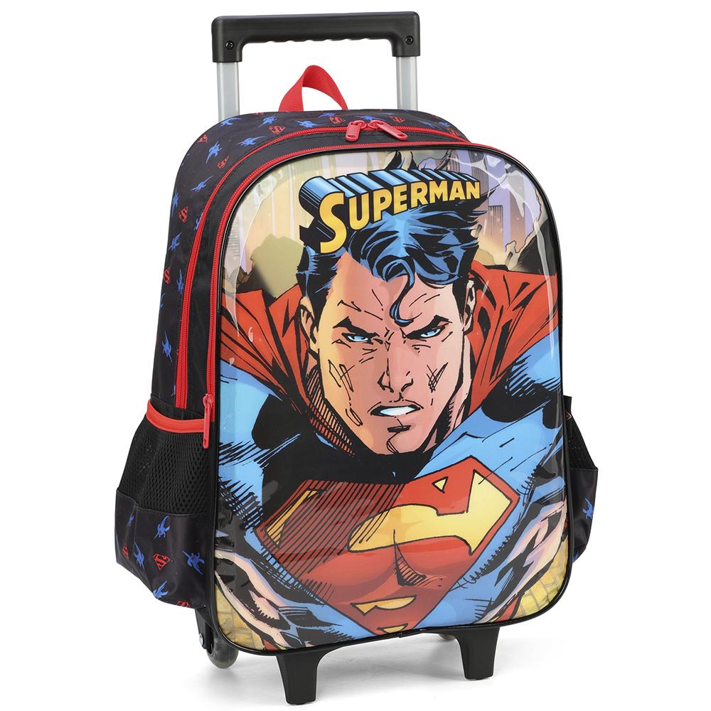 Kit Mochila Rodinhas Lancheira Luxcel Superman Preto