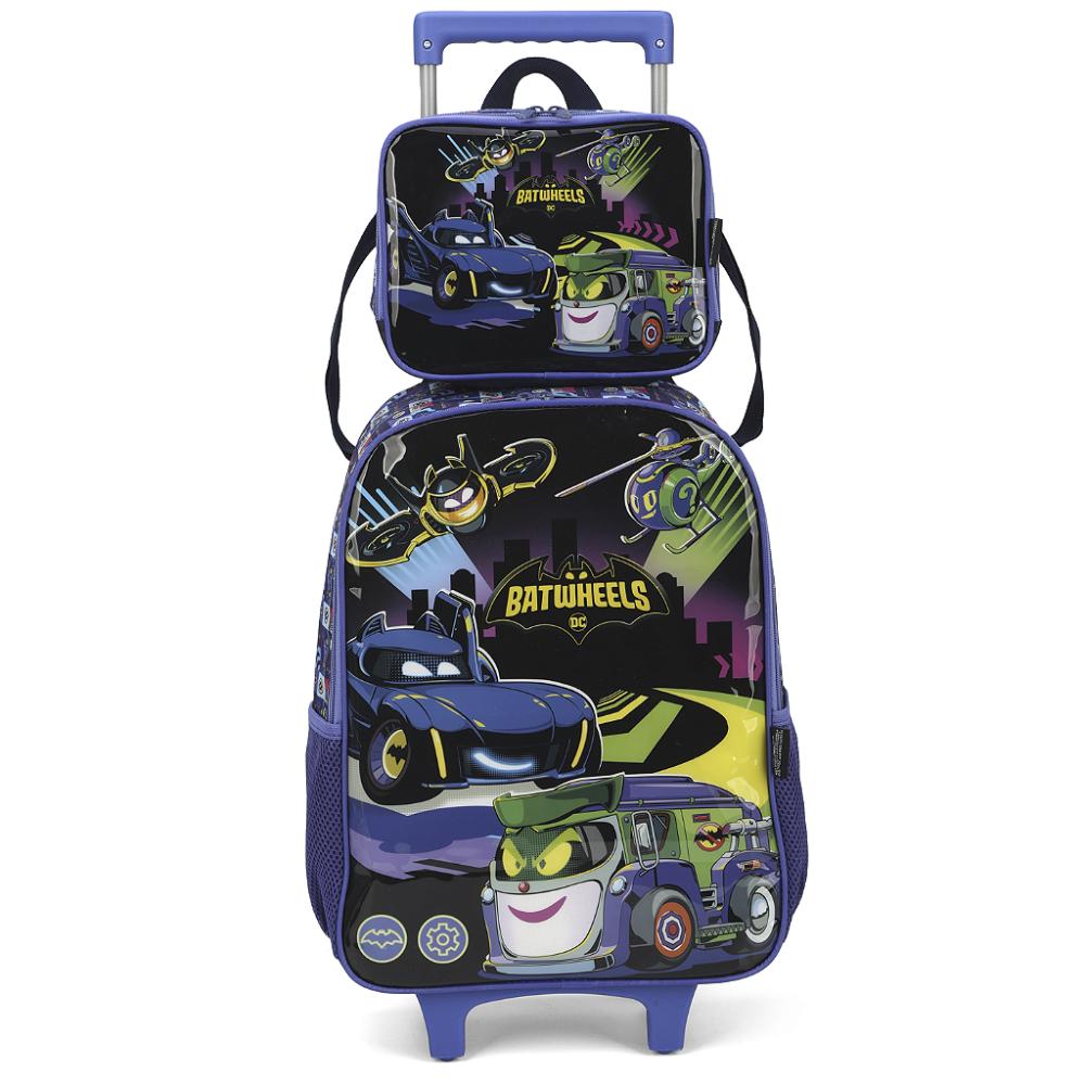 Kit Mochila de Rodinhas Lancheira Luxcel Batwheels Azul