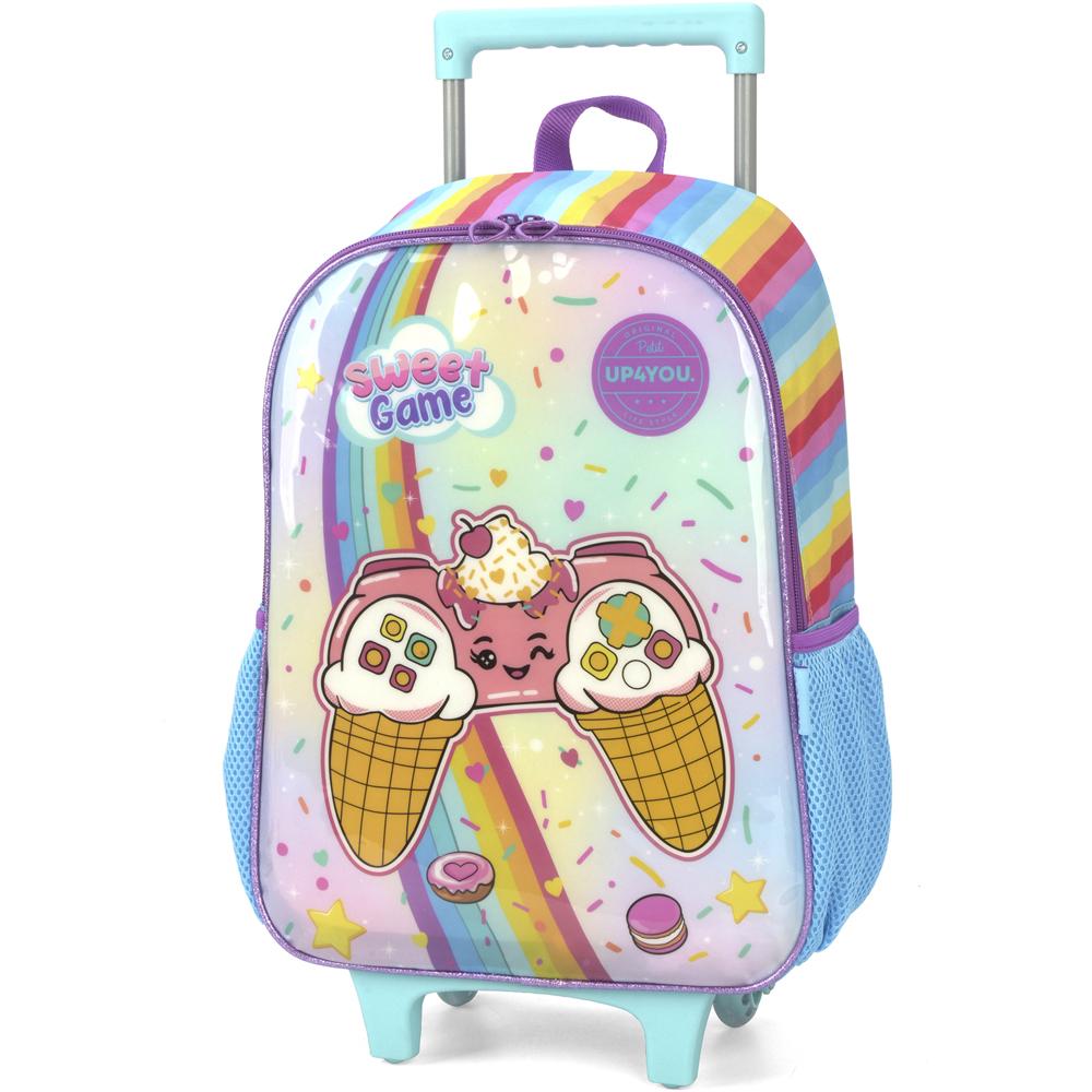 Encontraproduto.com.br - Kit Mochila de Rodinhas Lancheira Luxcel Up4You Game Azul
