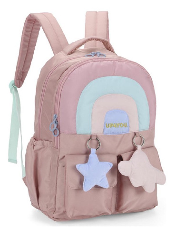 Encontraproduto.com.br - Mochila de Costas Luxcel Up4You Estrelas Rosa