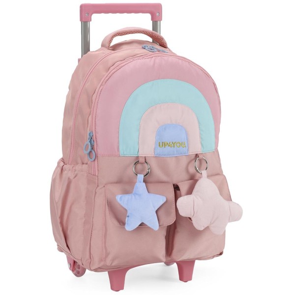 Encontraproduto.com.br - Mochila Rodinhas Sem Alça Luxcel Up4You Estrelas Rosa