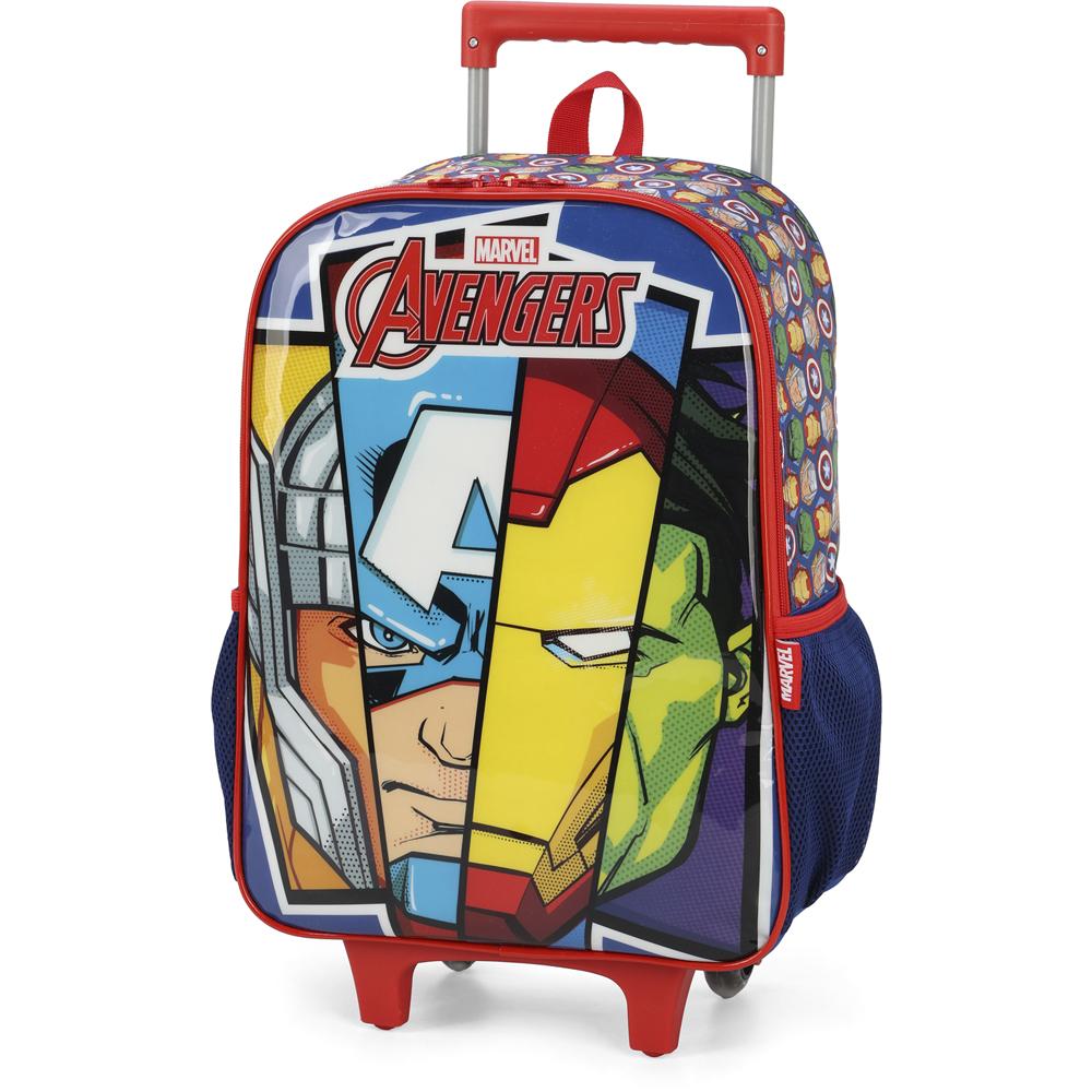 Encontraproduto.com.br - Kit Mochila de Rodinhas e Lancheira Luxcel Avengers Azul
