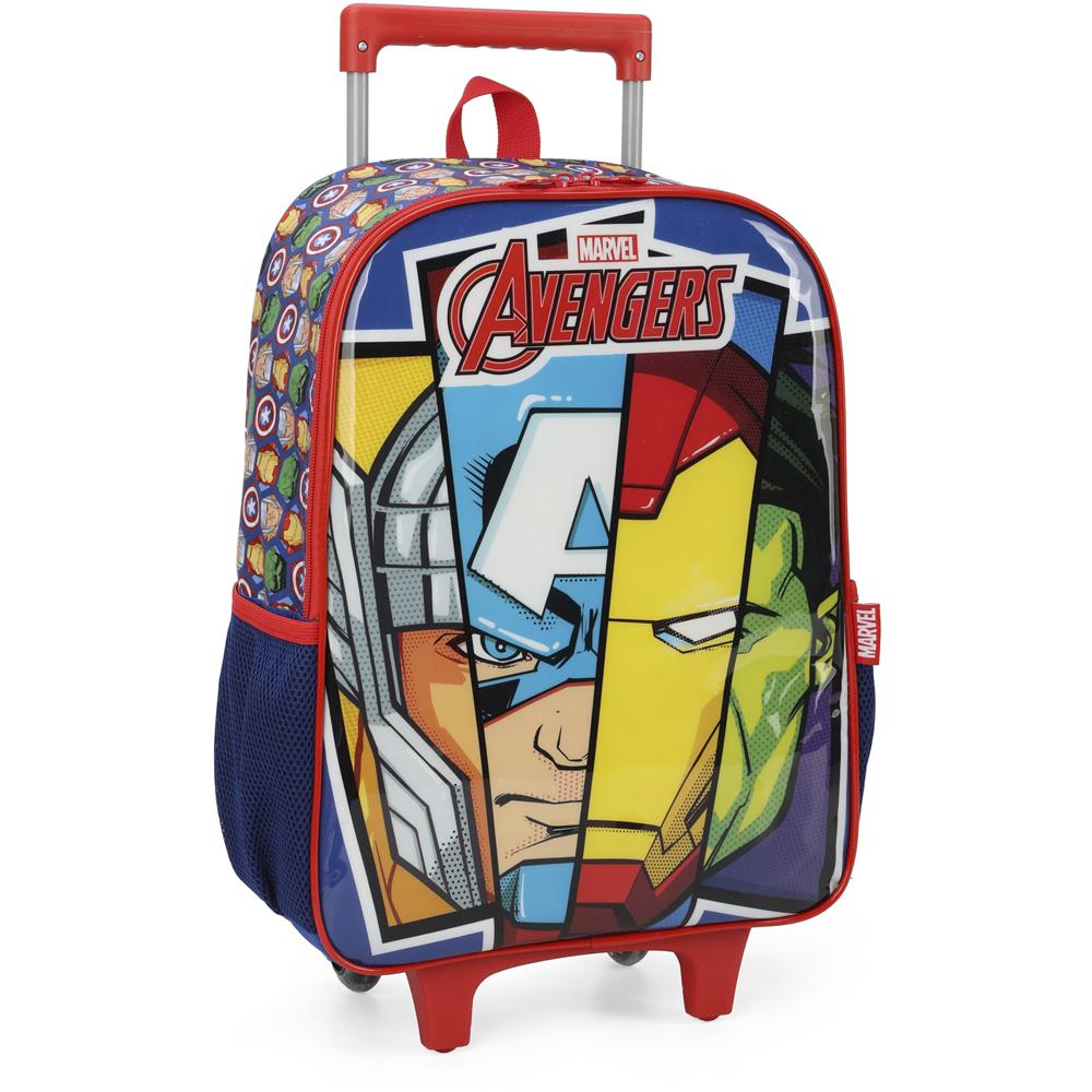 Encontraproduto.com.br - Kit Mochila de Rodinhas e Lancheira Luxcel Avengers Azul