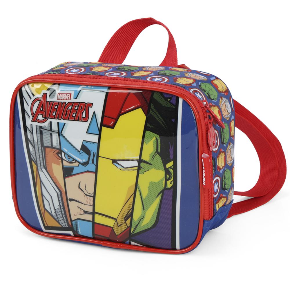 Encontraproduto.com.br - Kit Mochila de Rodinhas e Lancheira Luxcel Avengers Azul