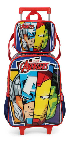 Kit Mochila de Rodinhas e Lancheira Luxcel Avengers Azul