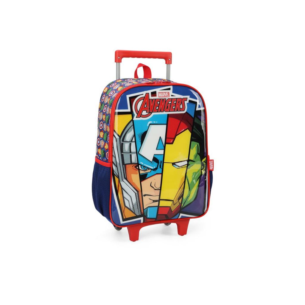 Encontraproduto.com.br - Kit Mochila de Rodinhas e Lancheira Luxcel Avengers Azul